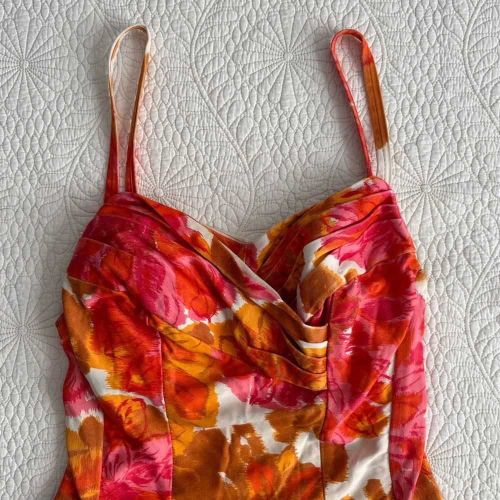 Vintage 1950s COLE of CALIFORNIA Pink, Orange & Gold Floral Ruched Bathing Suit - Picture 3 of 16